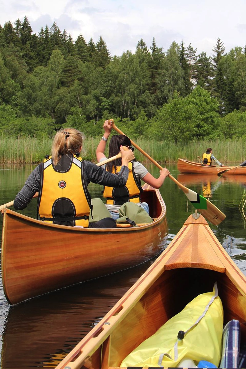Canoe paddlers paddling during a canoe tour in Plateliai, Lithuania